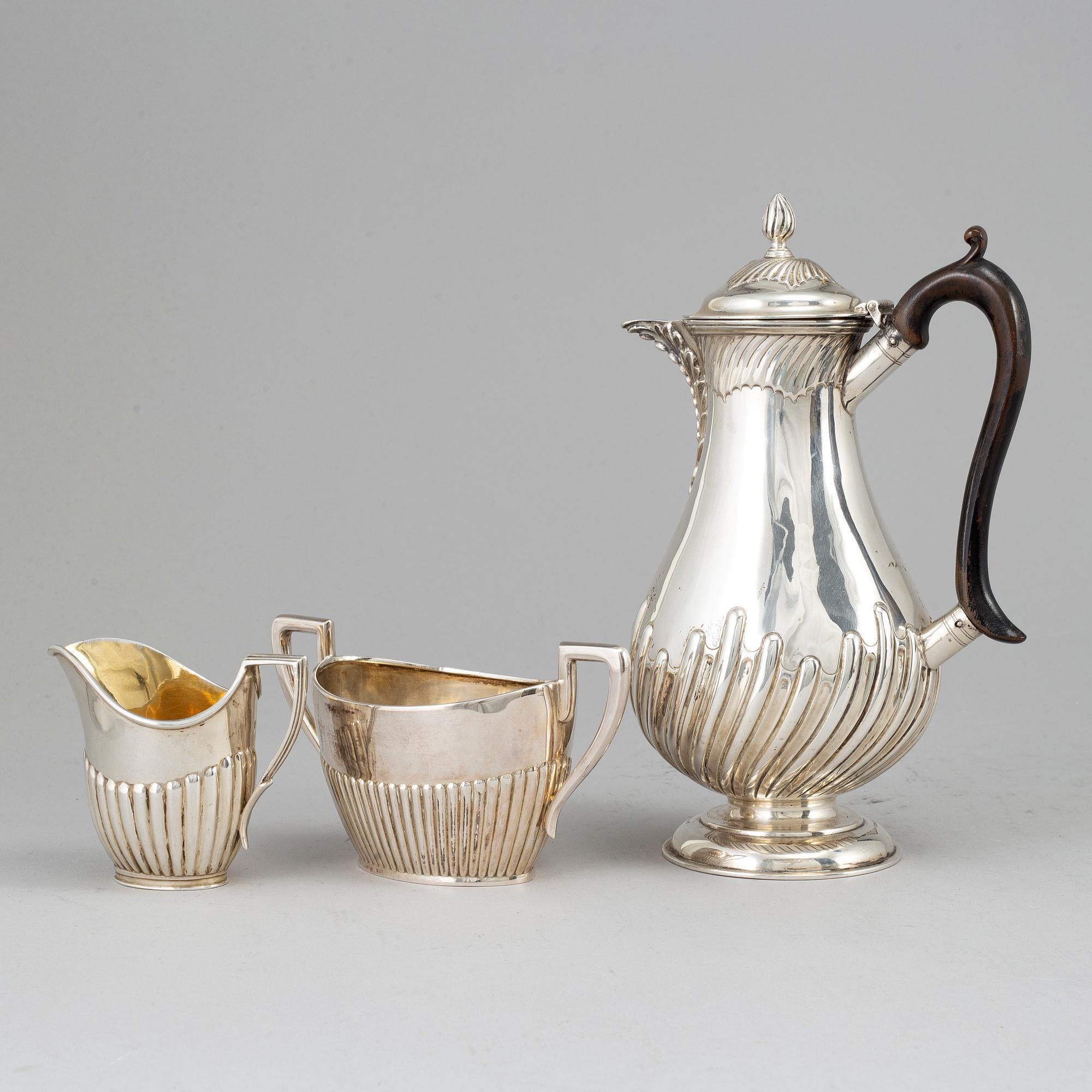 KAFFESERVIS, 3 delar, silver, 1893-1926.