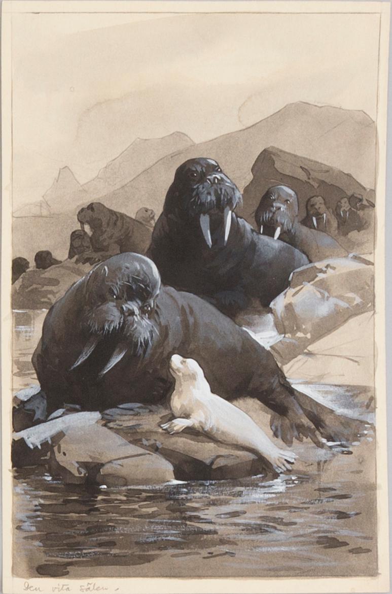 DAVID LJUNGDAHL, eight original ink illustrations from the 1915 edition of 'The Jungle Book' in Swedish.