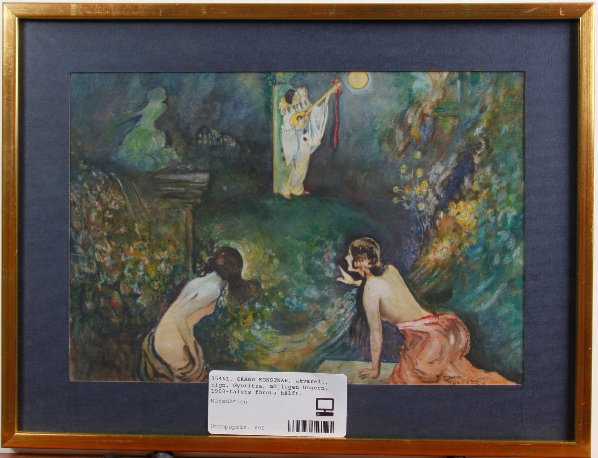 OKÄND KONSTNÄR, akvarell, sign. Gyuritza, möjligen Ungern, 1900-talets första hälft.