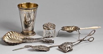 PARTI SILVER, 10 delar, Sverige resp England 1800/1900-tal. Ca 630 g.