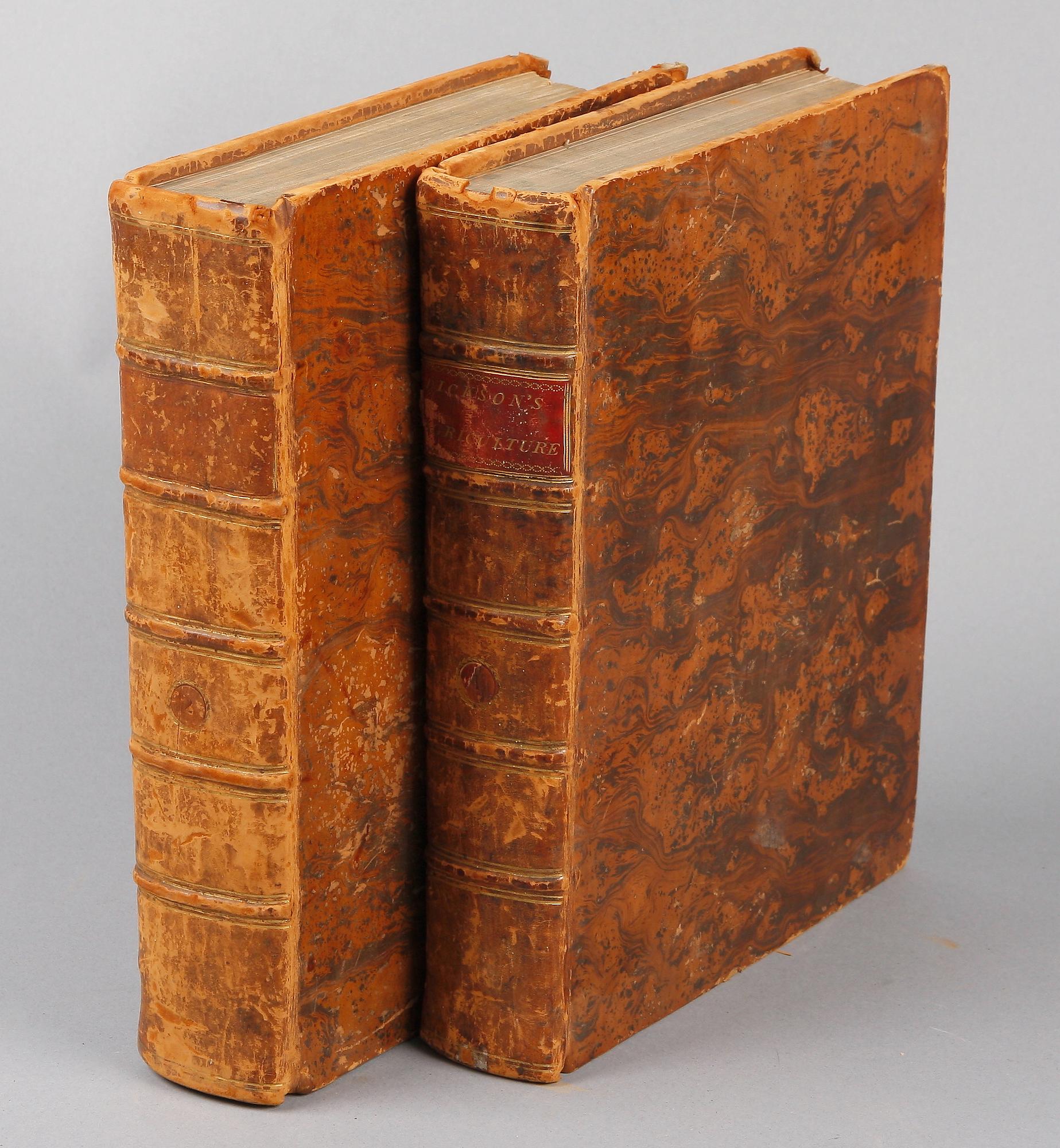 BOKVERK, 2 band, "PRACTICAL AGRICULTURE OR MODERN HUSBANDRY", vol I-II, av RW. Dickson, London 1807.