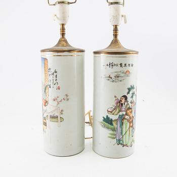 A set of two Chinese vases moutned in to lamps, 20th century.