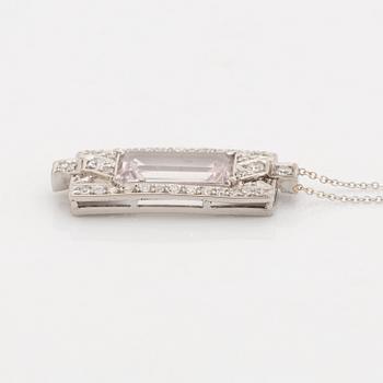 White gold, morganite and eight cut diamond necklace.