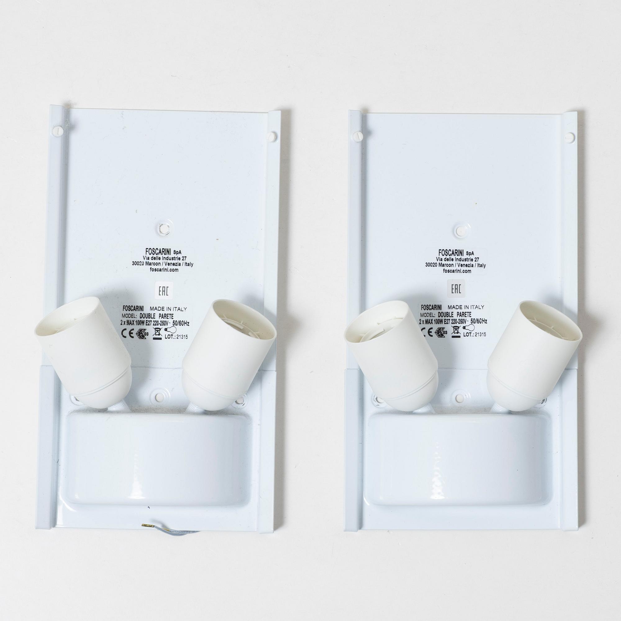 Valerio Bottin, wall lamps, a pair, "Double", Foscarini, 1996.