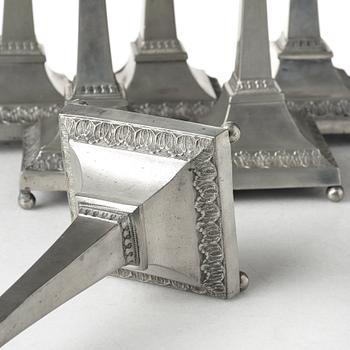 Six late Gustavian pewter candlesticks by P. H. Lundén, master in Lidköping 1797-1834.