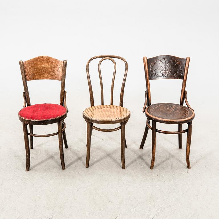 A set of six  bent wood and rattan chairs, one pair Fischel Vienna, from the first half of the 20th century.