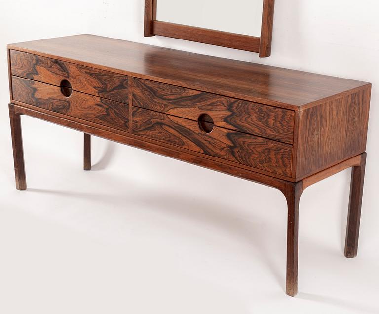 AKSEL KJERSGAARD, a rosewood mirror and chest of drawers from Odder, Denmark, 1960's.