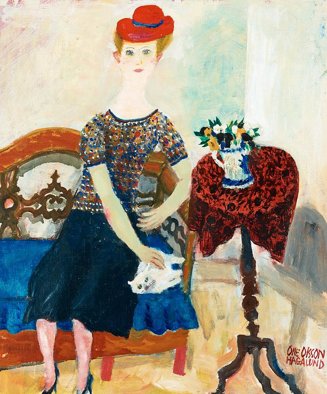 Olle Olsson-Hagalund, Dam med katt (Lady with cat).