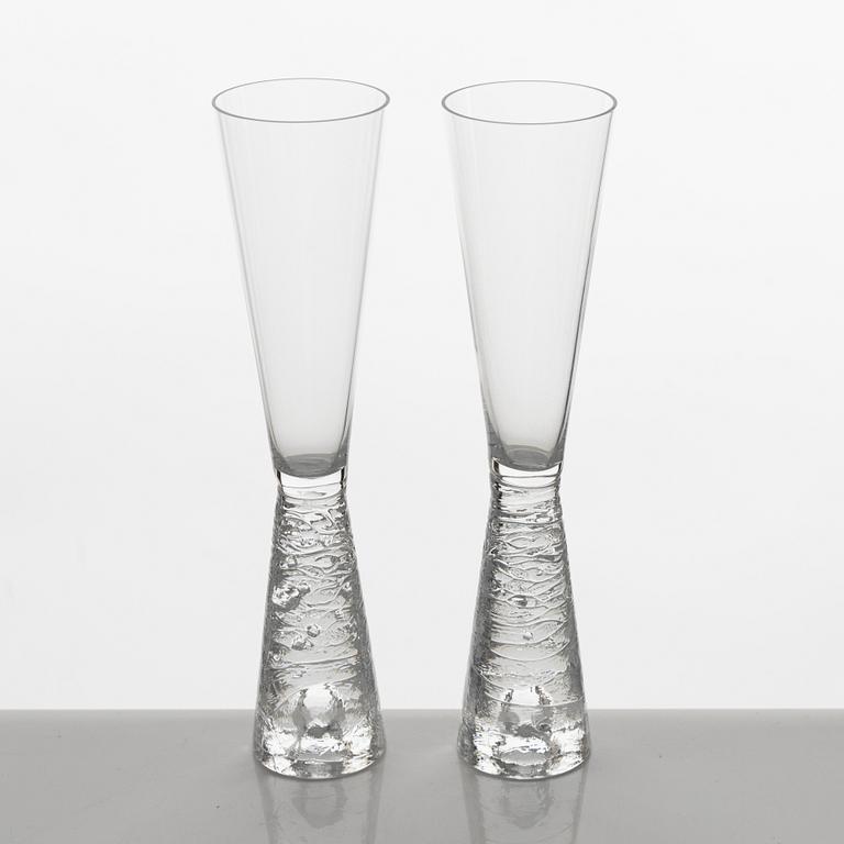 Timo Sarpaneva, champagneglas, 7 st, "Arkipelago", Iittala, Finland, 1980-1993.