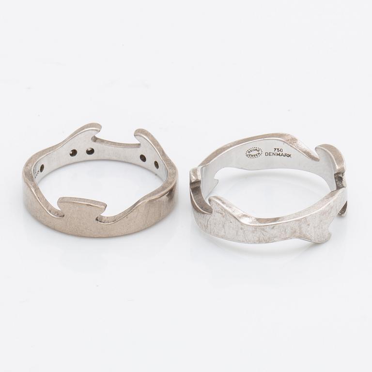 Georg Jensen ring 2 parts 18K whitegold "Fusion" with brilliant-cut diamonds approx 0,15 ct.