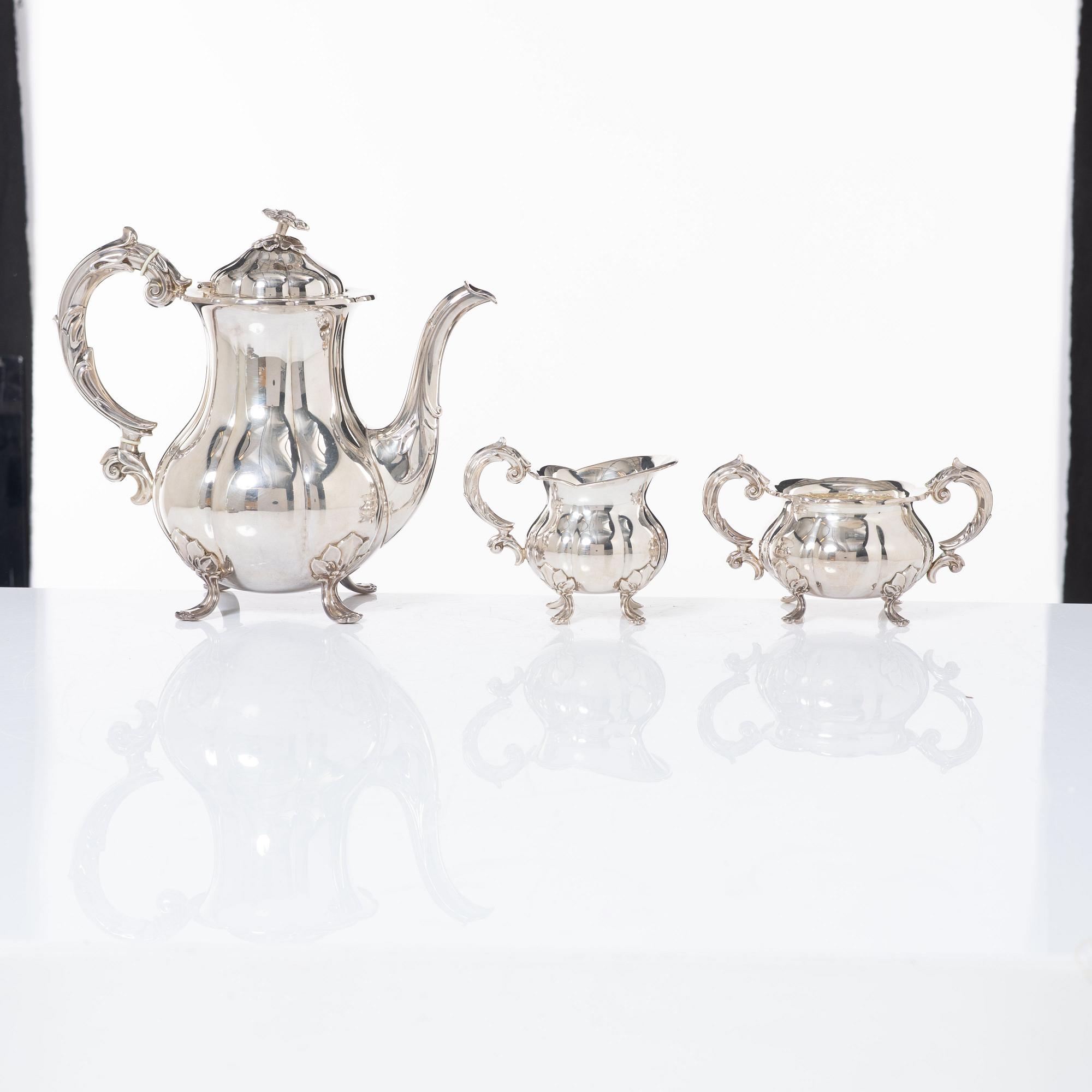 Cohr, kaffeservis, 3 delar, silver, rokokostil, Danmark 1900-tal.