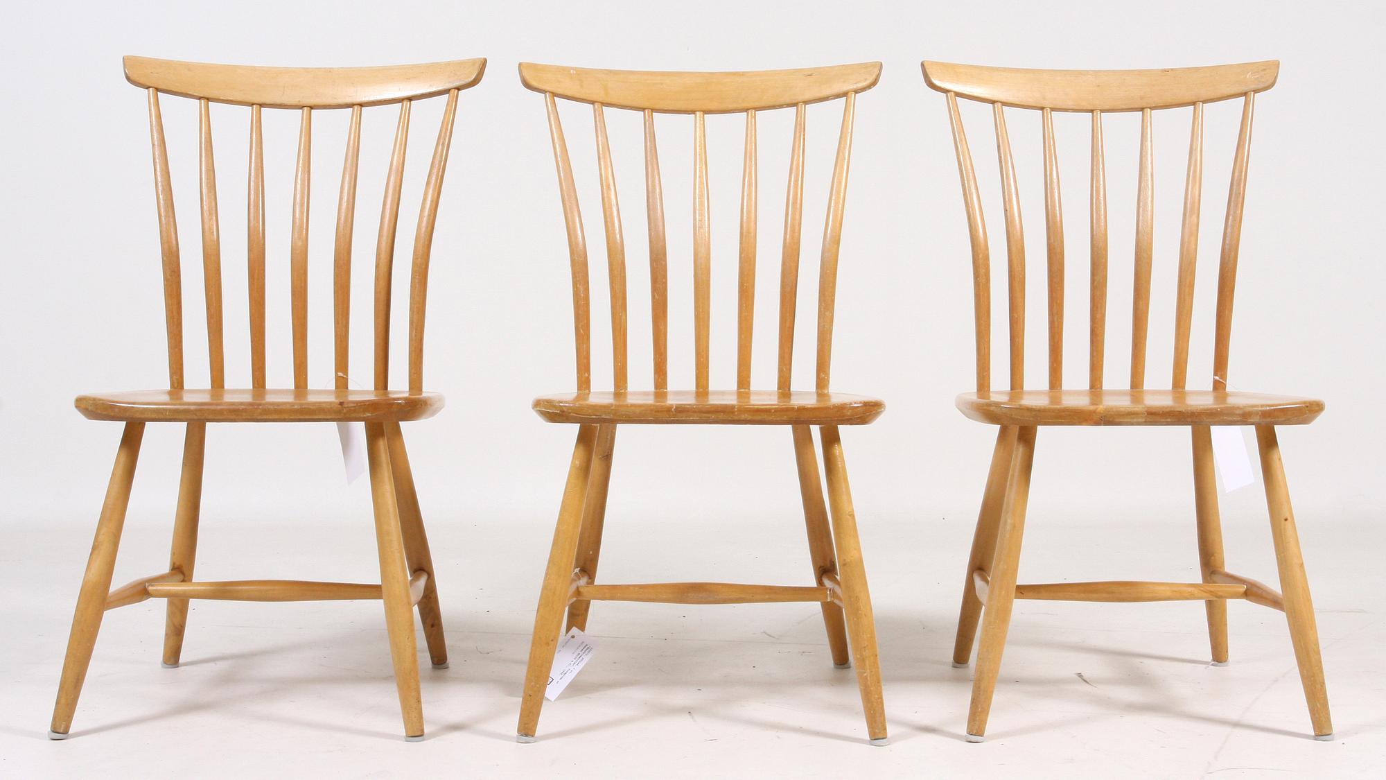 STOLAR, 3 st, "Åkerblomstolen", formgiven av Gunnar Eklöf m.fl., 1948.