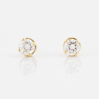 ÖRHÄNGEN "studs", guld med briljantslipade diamanter.