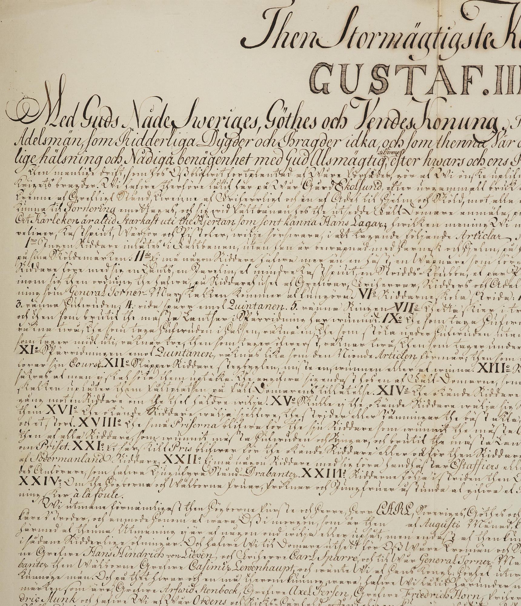 Gustav III.  Handskrivet utmaningsbrev till riddarspelet på Ekolsund 1776.