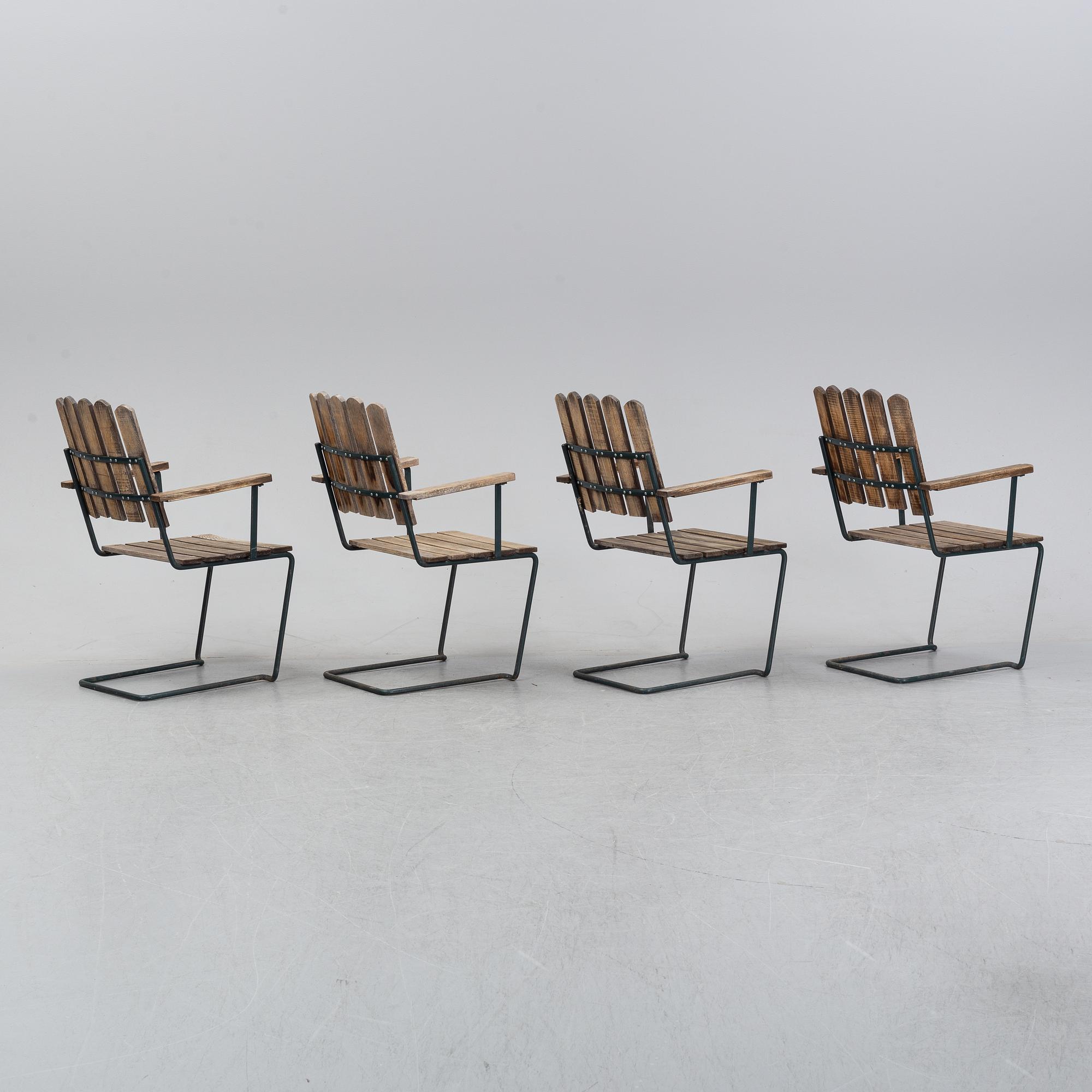 Artur Lindqvist, four garden 'A2' armchairs, Grythyttan, late 20th Century.