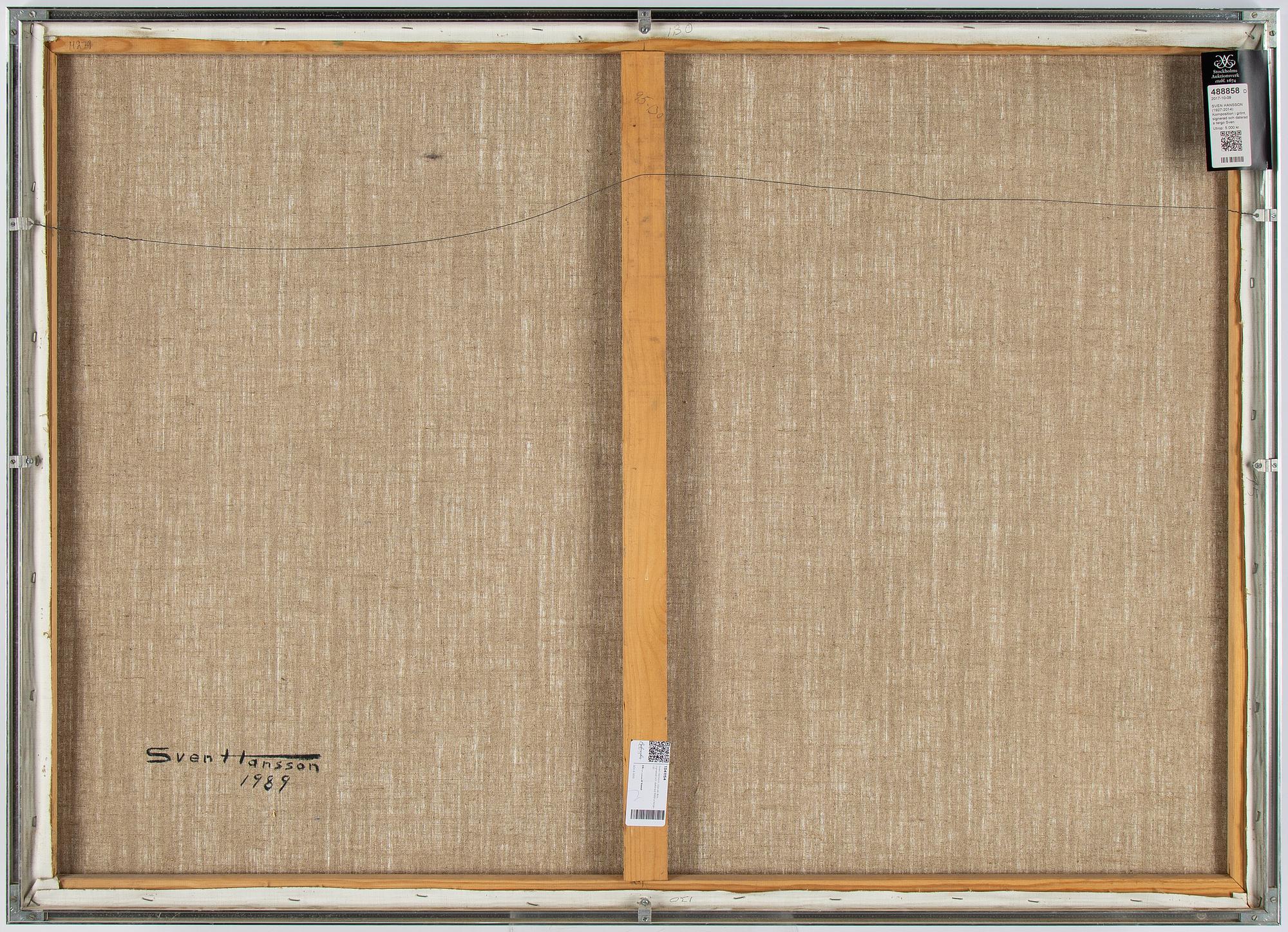 Sven Hansson, oil on canvas, signed and dated 1989 verso.