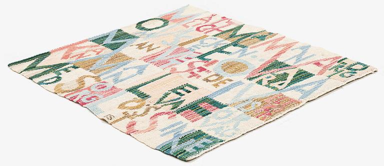 Barbro Sprinchorn, a textile, 'Bokstäverna', tapestry, c. 50 x 57 cm, signed BS.