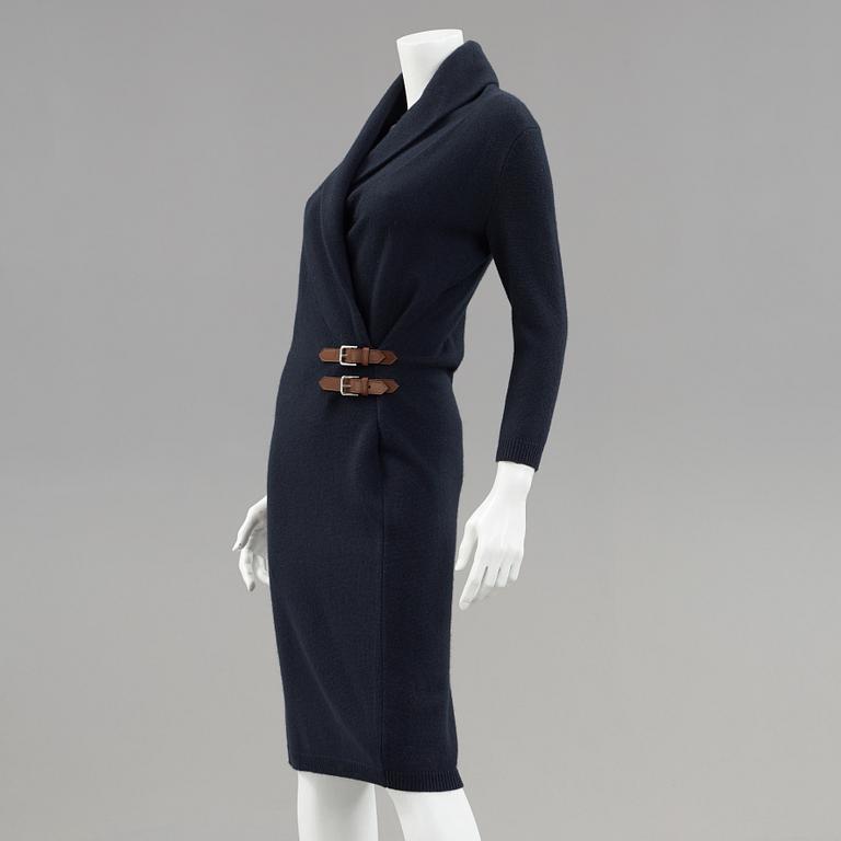 A black wool dress by Ralph Lauren.