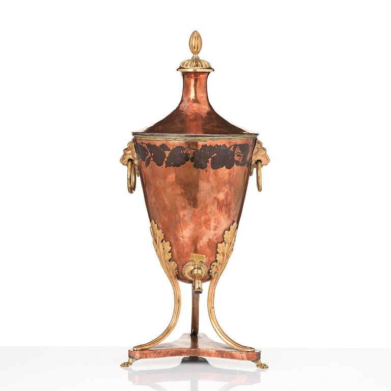 A late-gustavian copper and gilt-brass tea cistern, Stockholm circa 1800.