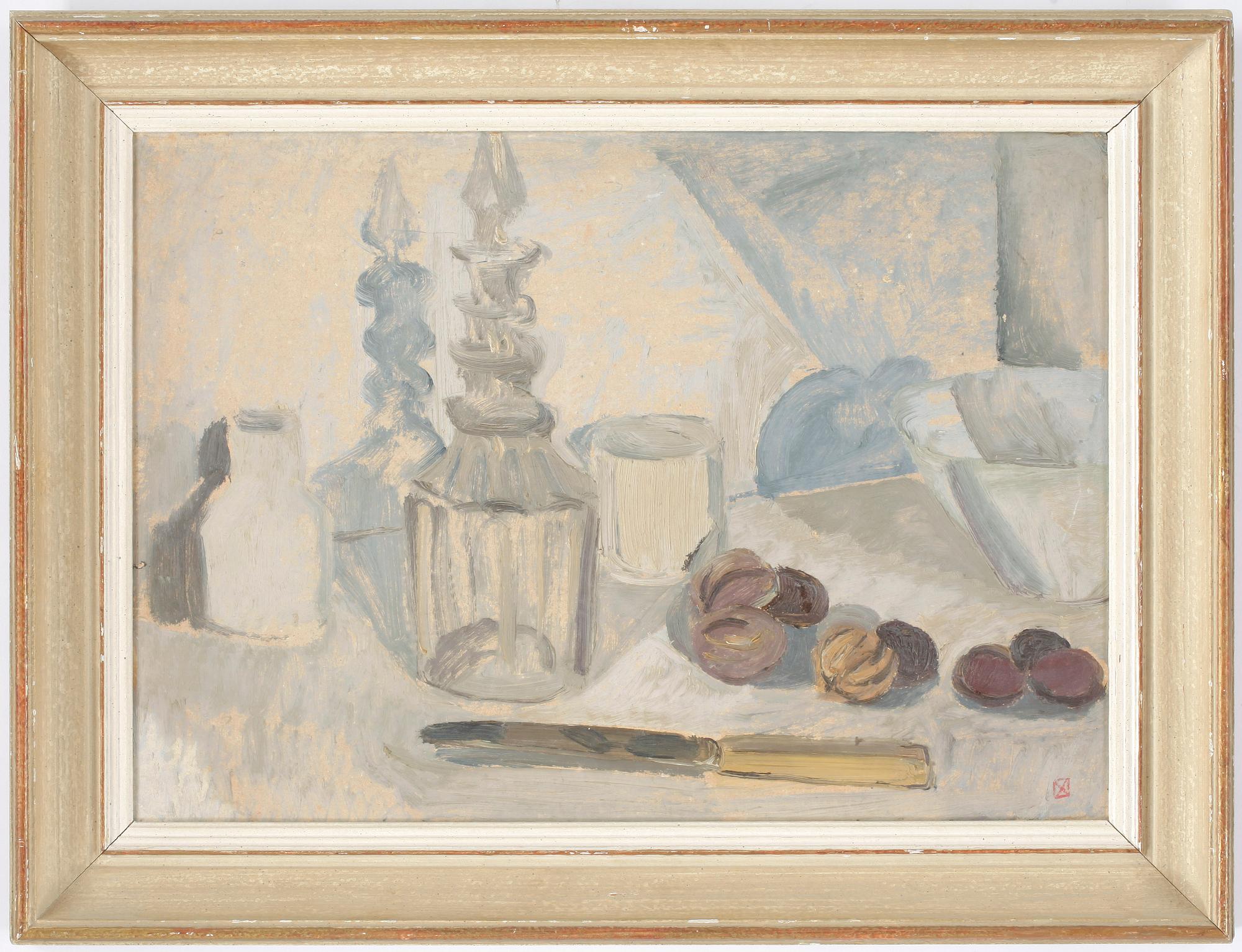 NISSE ZETTERBERG, oljemålning på pannå. Monogramsignerad.