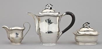 KAFFESERVIS,  3 delar, silver, Eric Råström, Stockholm, 1945. Vikt ca 1 260 gr.