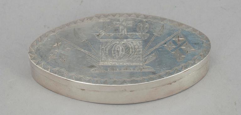 SNUSDOSA, silver, E. Nordin Sundsvall, 1840-tal. Vikt ca. 64 g.