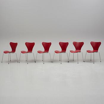 ARNE JACOBSEN, stolar, "Sjuan", 6 stycken, Fritz Hansen, 1900/2000-tal.