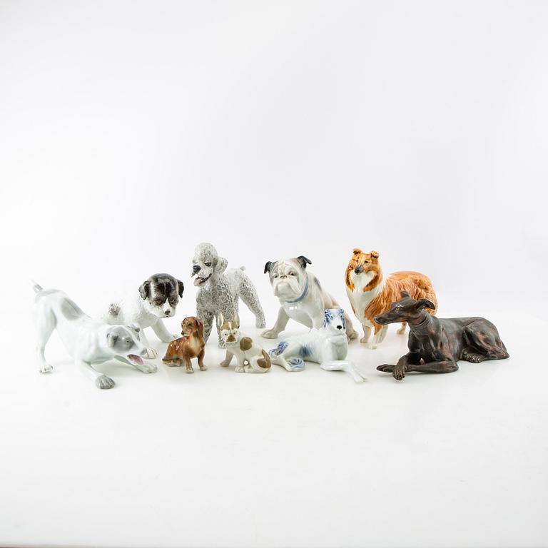 Figurines 9 pcs 20th century porcelain and metal.