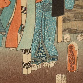 Utagawa Kunisada, diptyk, färgträsnitt. Japan, 1800-tal.