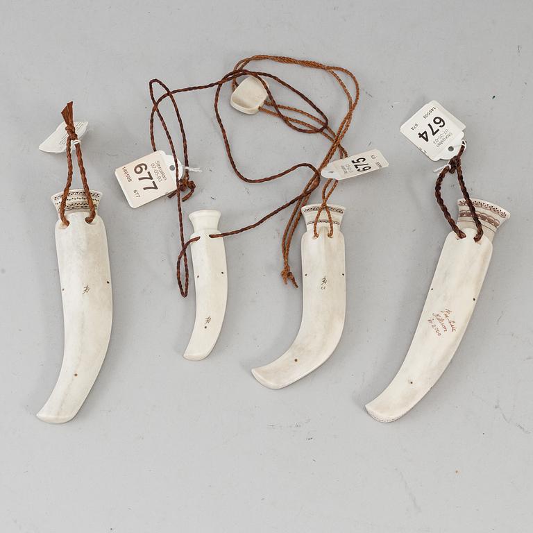 PER-ERIK NILSSON, four Sami reindeer horn knives, signed.