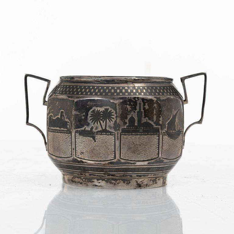 Tray and sugar bowl, silver, Iraq, first half of the 20th century.