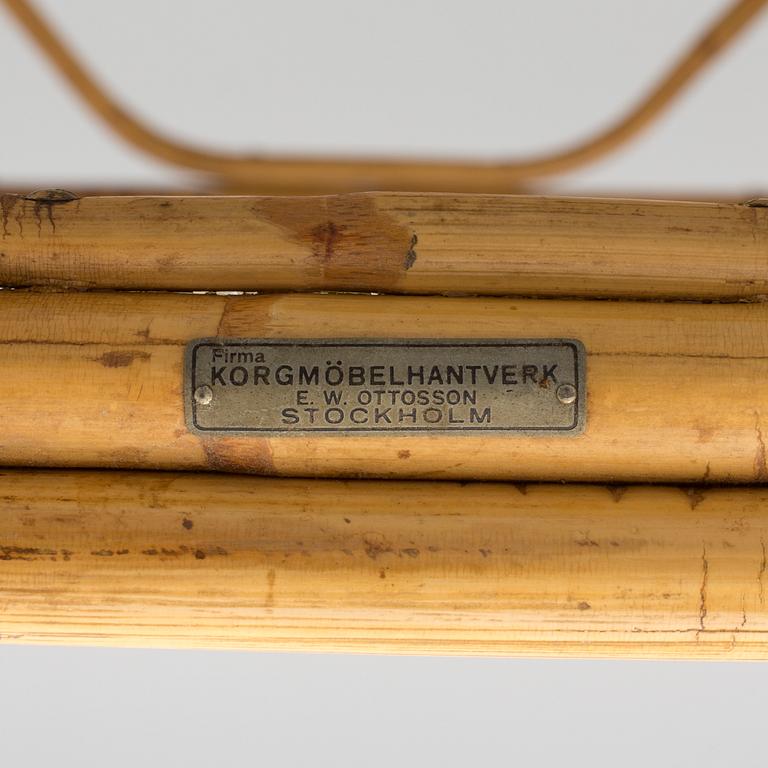 A bamboo and rattan tea trolley from Korgmöbelhantverk E.W. Ottosson, Stockholm, 1940's.