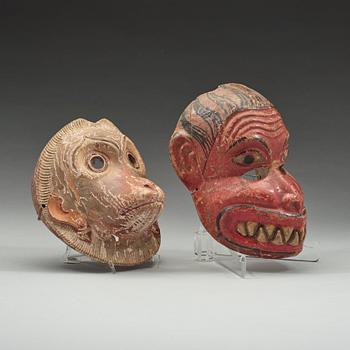 Twoo wooden masks, presumably India, circa 1900.