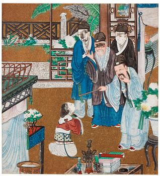 Kinesisk konstnär, färg och tusch på papper, nio stycken. Qingdynastin, 1800-tal.