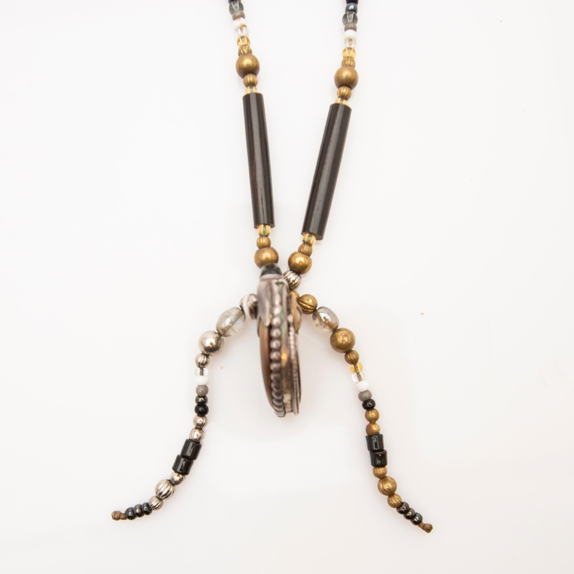 Cowboy ties, 2 pcs, sterling silver with turquoises and stones, and a necklace.