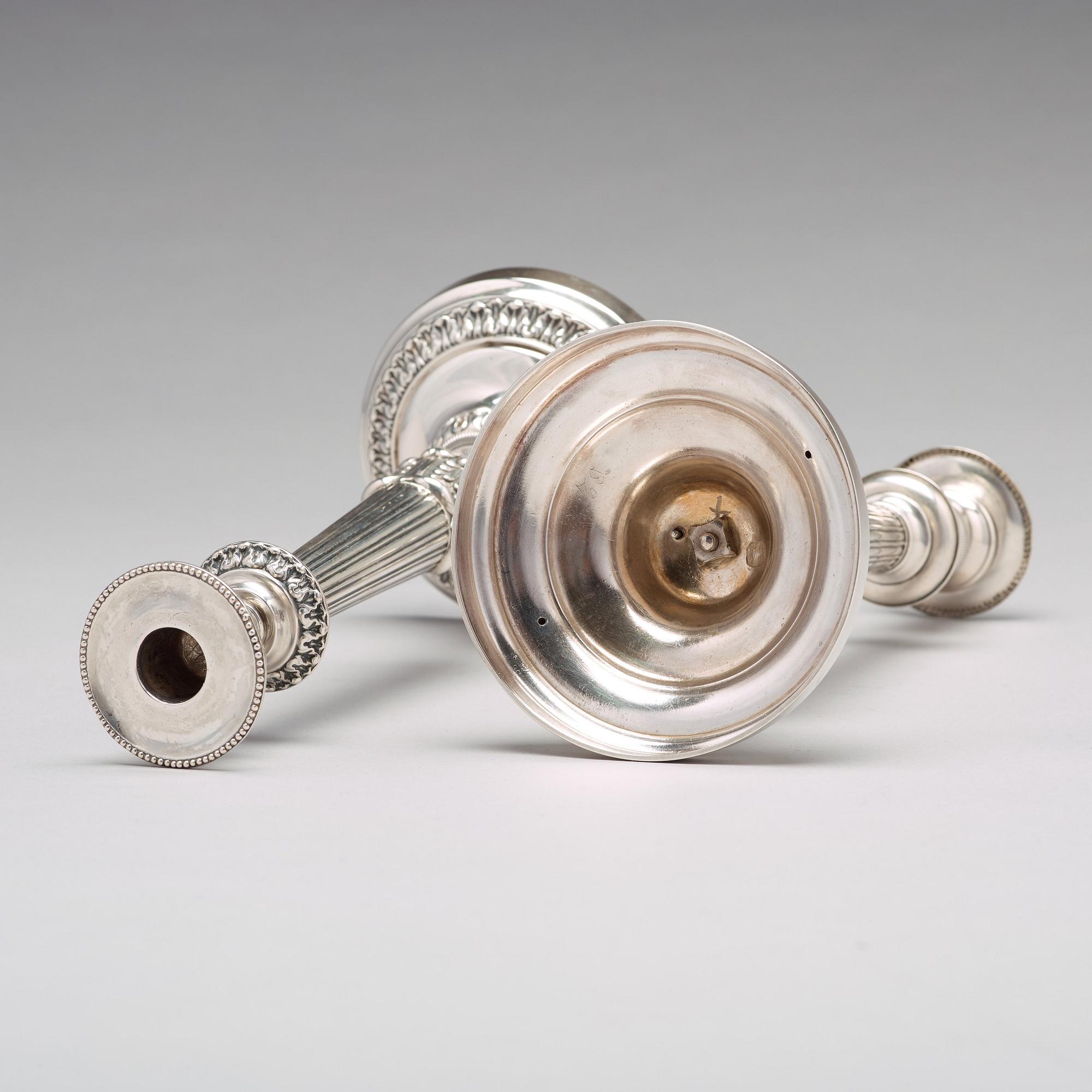 Adolf Zethelius, ljusstakar, ett par, silver, Stockholm 1838. Empire.