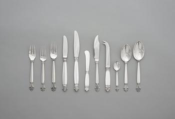 A Danish 20th century 130 piece sterling silver table-service, Johan Rohde for Georg Jensen, Copenhagen 1945-1977.