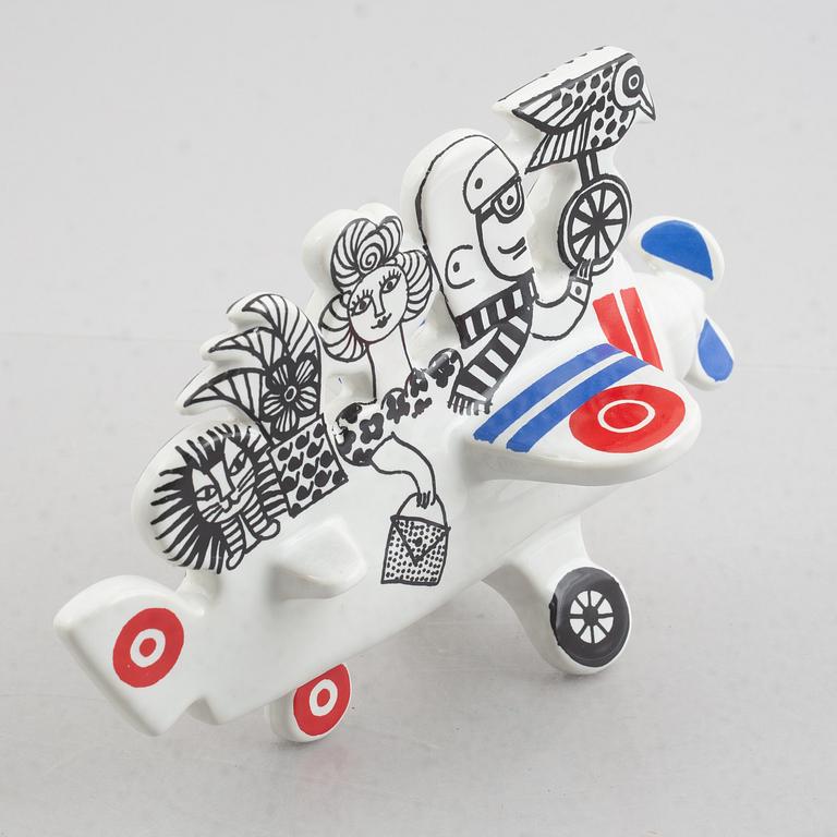 Lisa Larson, a stoneware figurine, airplane from the series "traffic", Gustavsberg, Sweden, 1971-73.
