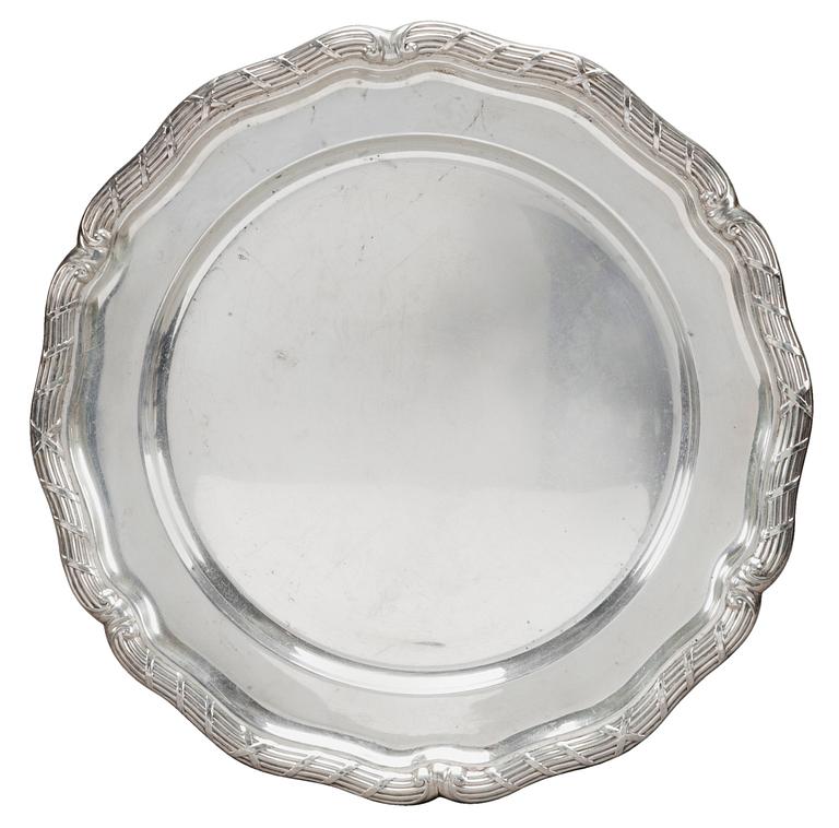 A ROUND SILVER TRAY,