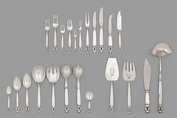 150. Johan Rohde, a set of 133 pieces of "Acorn" sterling and stainless steel flatware, Georg Jensen, Copenhagen post 1945.