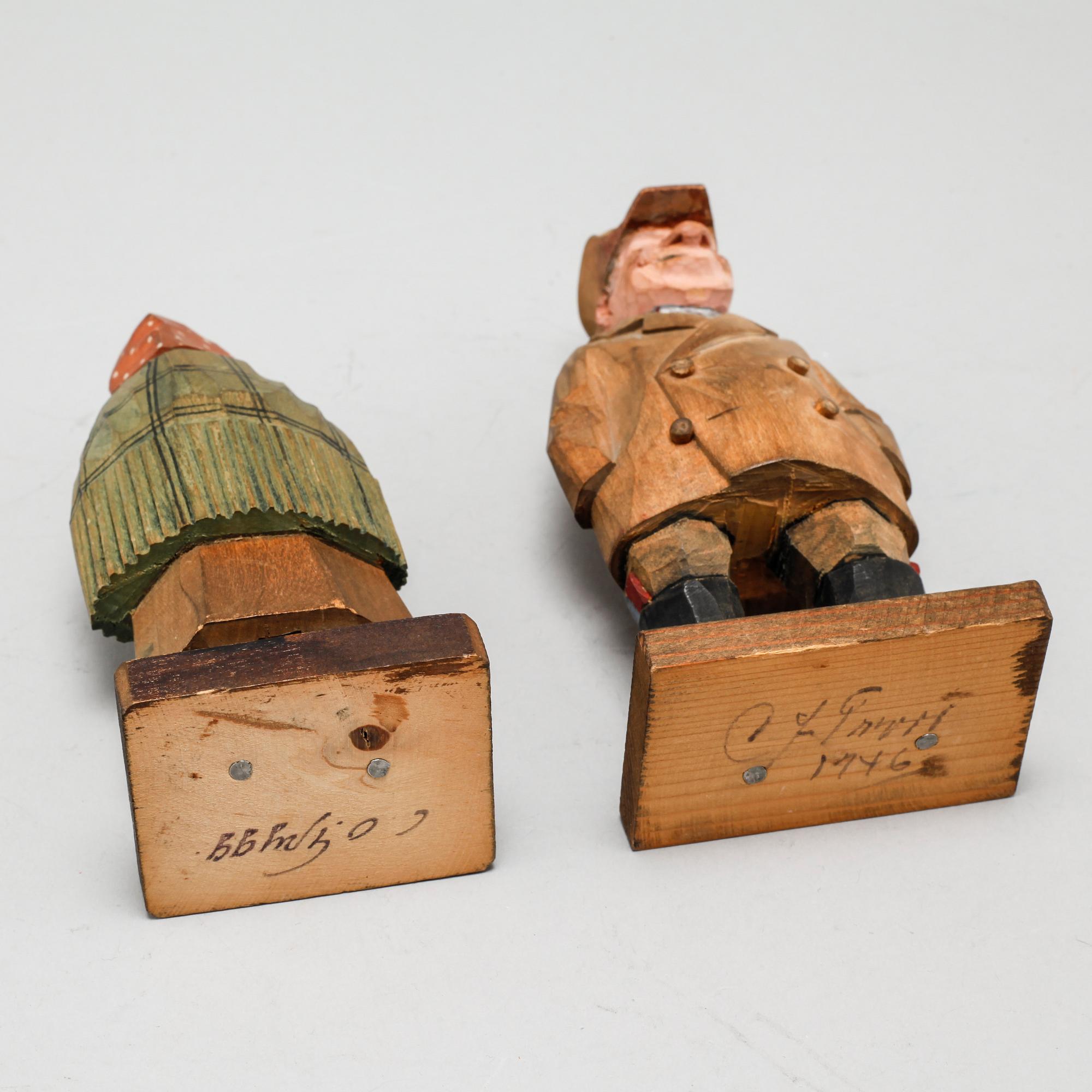 CARL OLOF TRYGG samt CARL JOHAN TRYGG, skulpturer, 2 st, trä, signerade.