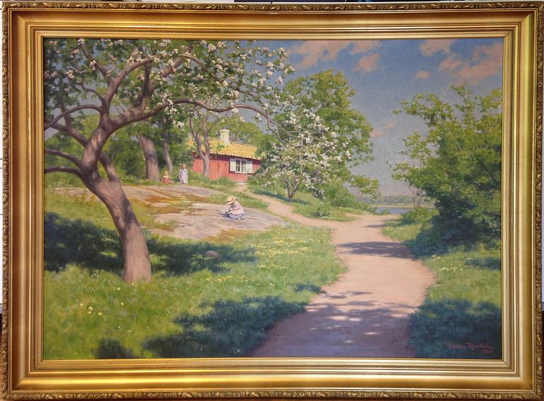 Johan Krouthén, Landscape with apple trees and playing children.