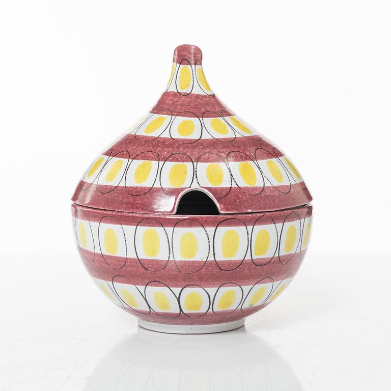 Stig Lindberg, ask med lock, fajans, Gustavsberg Studio.