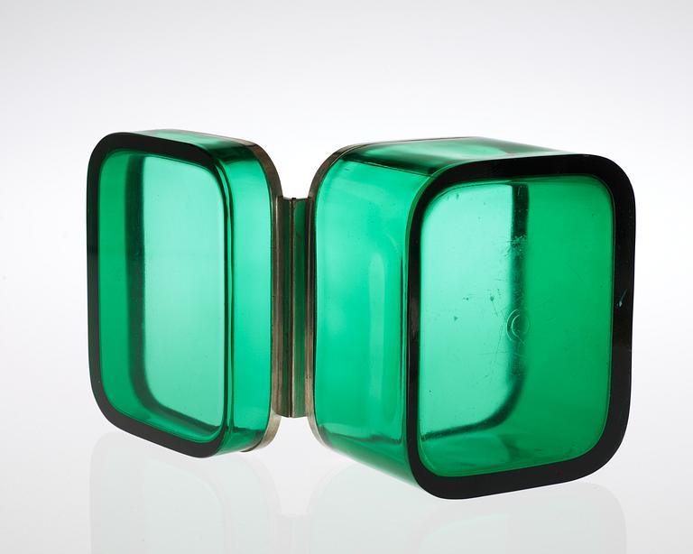 A Josef Frank green glass and pewter box by Svenskt Tenn.
