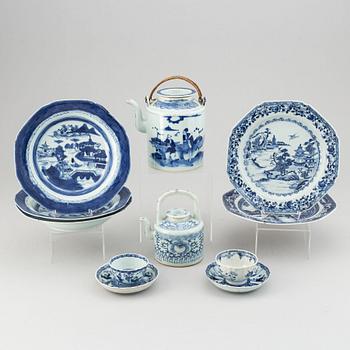 A group of blue and white porcelain, Qing dynasty, 18/19th Century.