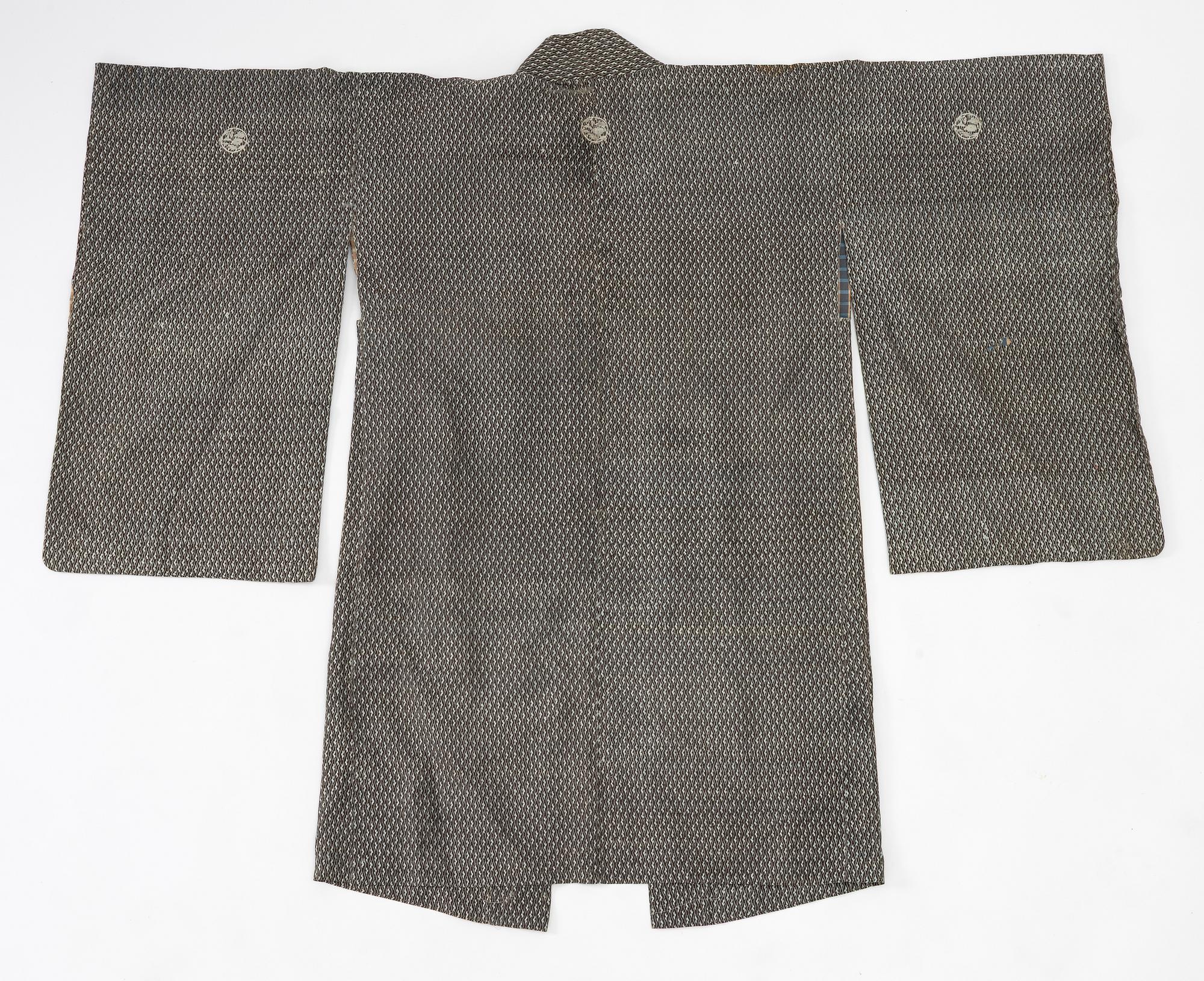 Kimono (five pieces), partially cotton, two pairs of shoes, one pair of socks, and a parasol, Japan, 20th century.