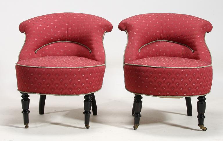 FÅTÖLJER, ett par, sent 1800-tal.