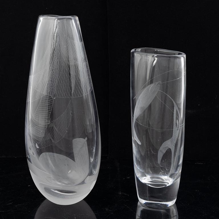 Vicke Lindstrand, two glass vases, Kosta, mid 20th Century.