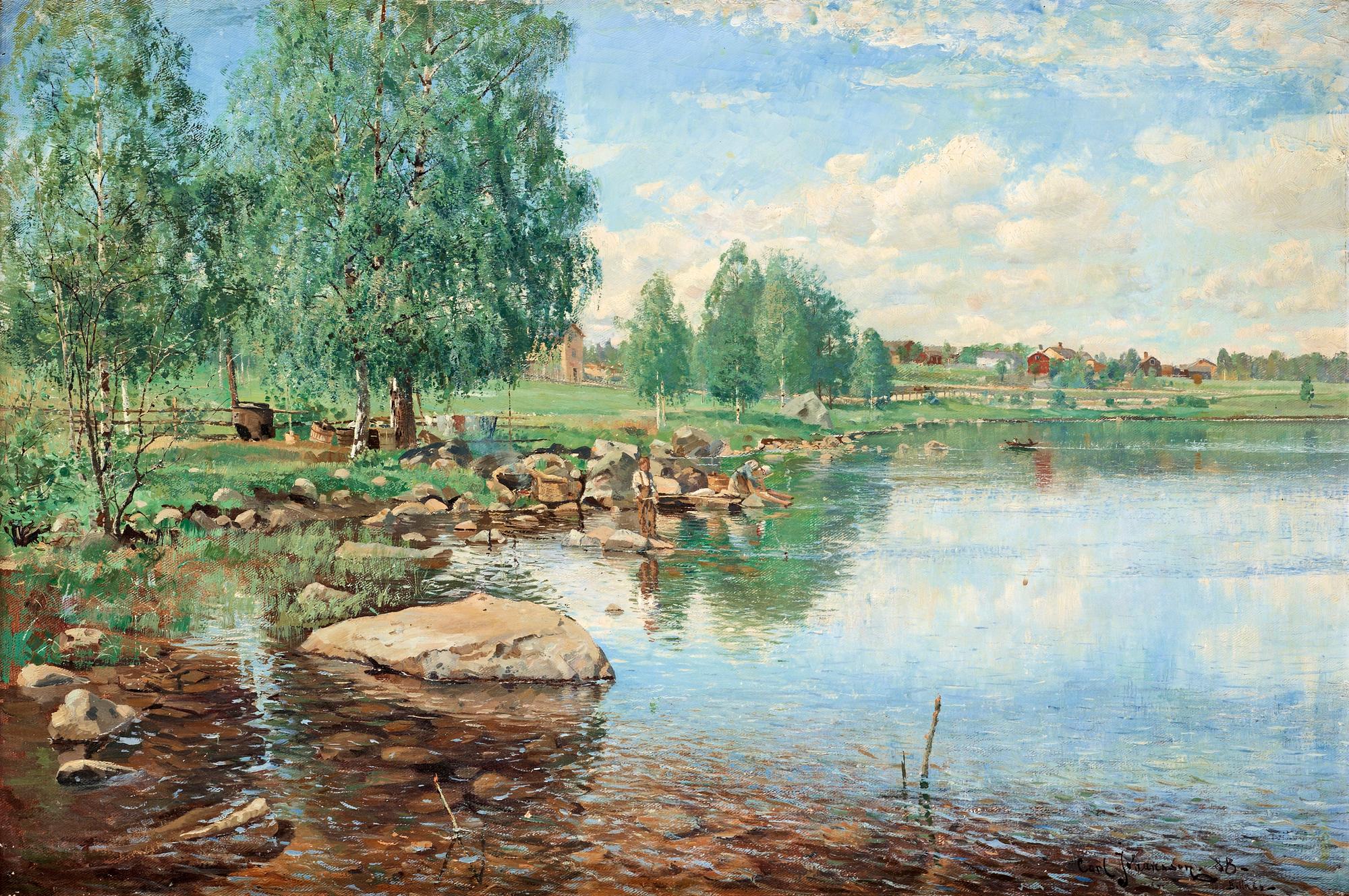 Carl Johansson, Insjölandskap med metande gosse.