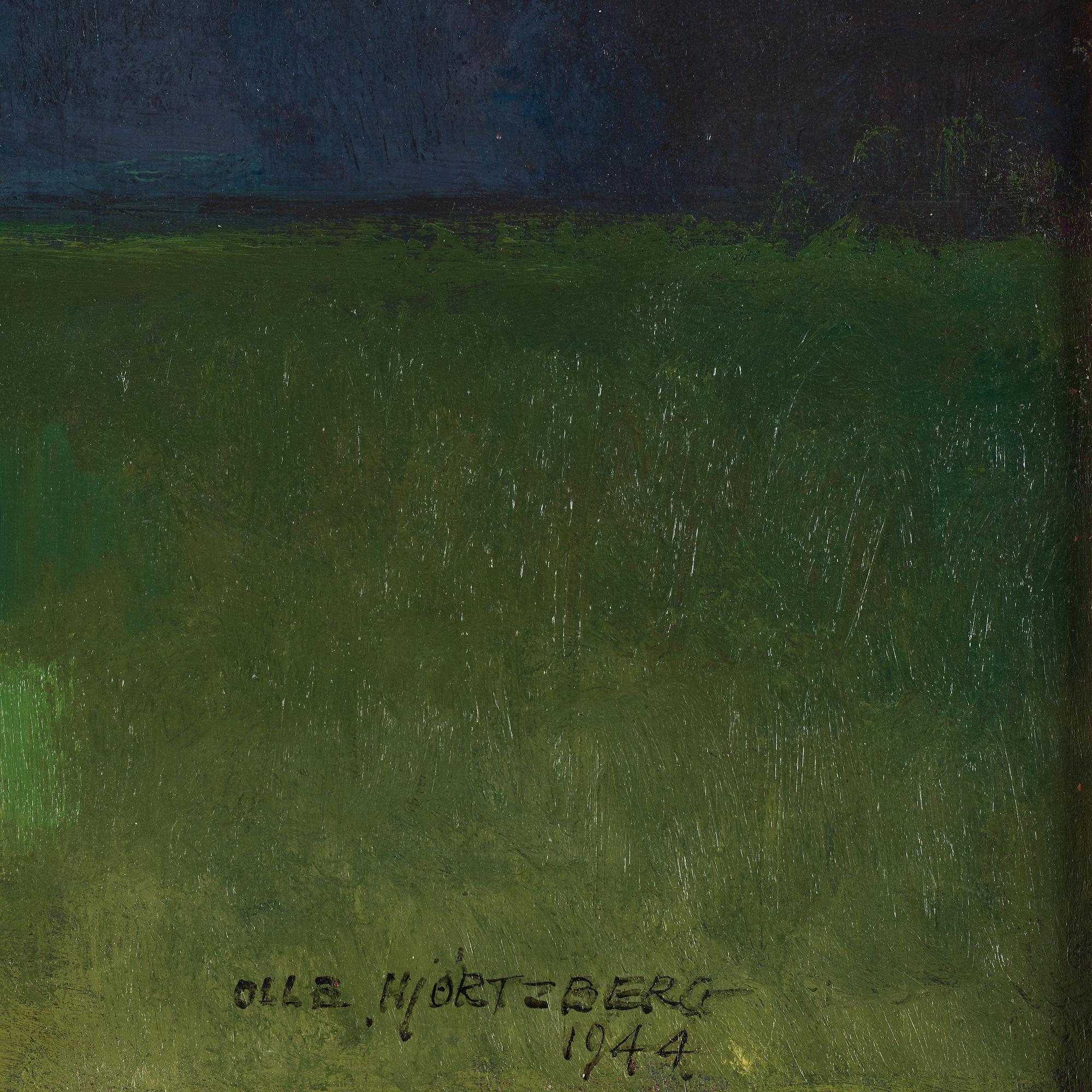 Olle Hjortzberg, Still life with yellow roses in silver vase.